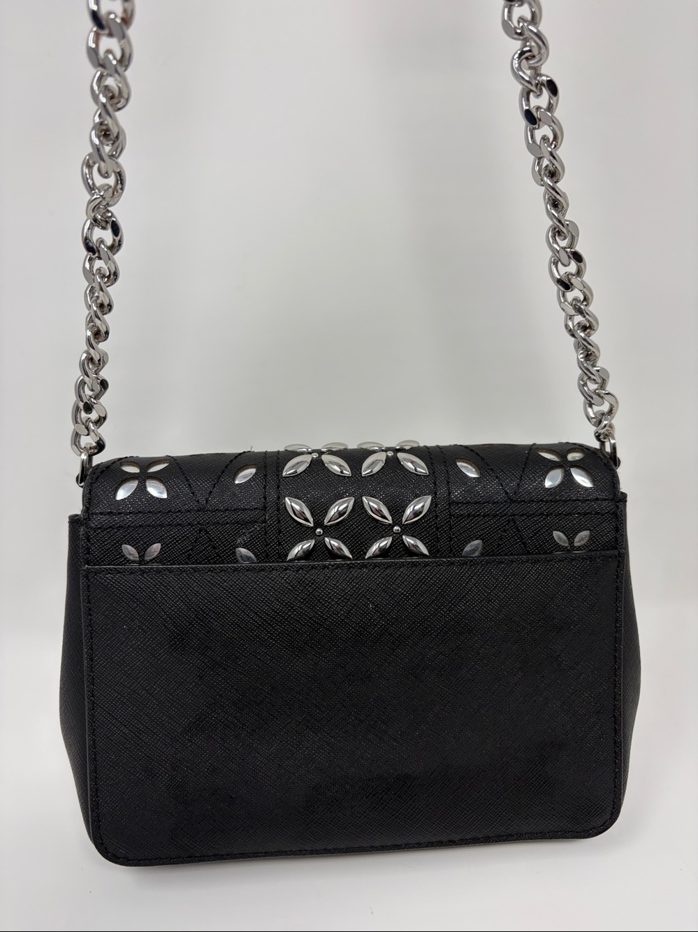 Michael Kors Black Leather Shoulder Bag with Silver Floral Studs - Picture 3 of 9